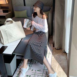 Striped Midi Spaghetti Strap Dress / Open Back Long-sleeve T-shirt