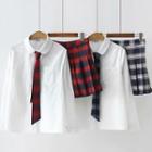 Set: Neck Tie Shirt + Plaid Pleated Skirt