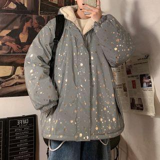 Long-sleeve Reflective Printed Hooded Padded Coat