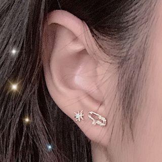 Non-matching Rhinestone Stud Earring 1 Pair - Gold - One Size
