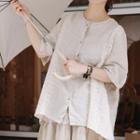 Lace Panel Oversized Blouse Linen - One Size