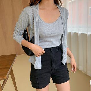 Set: V-neck Cardigan + Spaghetti-strap Camisole Top