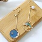 Non-matching Faux Pearl Alloy Moon & Dolphin Dangle Earring