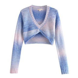 V-neck Tie-dyed Cropped Sweater