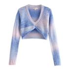 V-neck Tie-dyed Cropped Sweater