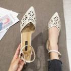 Pointy-toe Perforated Ankle Strap Block Heel Pumps