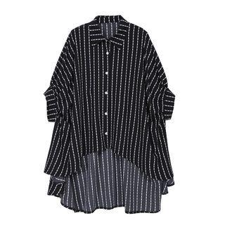 Batwing-sleeve Striped Dip-back Shirt Black - One Size