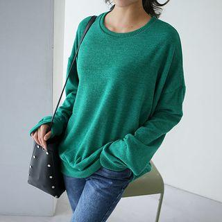 Colored Round-neck Long-sleeve Soft Knit Sweatshirt