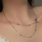 Butterfly Rhinestone Layered Alloy Necklace 1 Pc - Butterfly Rhinestone Layered Alloy Necklace - Silver - One Size