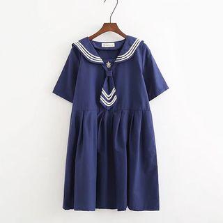 Sailor Collared Short-sleeve A-line Dress