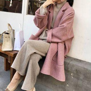 Open Front Slit-side Woolen Coat