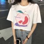 Elbow-sleeve Peach Print Cropped T-shirt