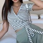 Short-sleeve Striped Tie-side T-shirt