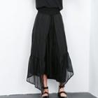 Asymmetric Hem Midi Skirt Black - One Size