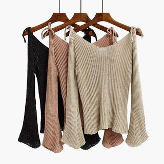 Tie Strap Off Shoulder Sweater