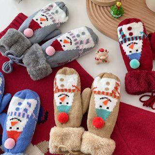 Christmas Fleece Lined Knit Mittens