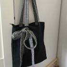 Bow Accent Canvas Tote Bag Black - One Size