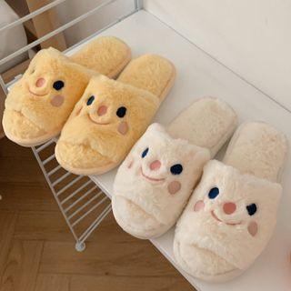 Smiley Face Print Fleece Slippers