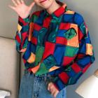 Long-sleeve Color Block Shirt As Shown In Figure - One Size