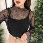 Set: Long-sleeve See Through Top + Camisole Top