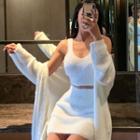 Set: Maxi Cardigan + Sleeveless Cropped Knit Top + Mini Pencil Skirt White - One Size