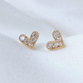 Sterling Silver Cz Heart Stud Earring 1 Pair - A-267 - Gold - One Size