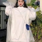 Long-sleeve Mesh-overlay Mini Dress White - One Size