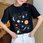 Elbow-sleeve Printed Planet T-shirt