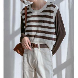 Striped Knit Vest White & Coffee - One Size