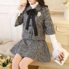 Set: Buttoned Tweed Coat + A-line Mini Skirt