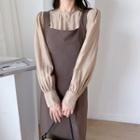 Set : Plain Long-sleeve Shirt + Sleeveless Split Dress
