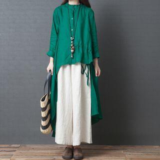 Long-sleeve Buttoned Asymmetric Top