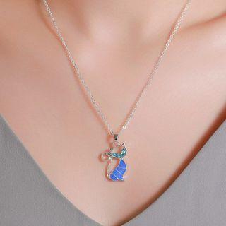 Alloy Rhinestone Cat Pendant Necklace