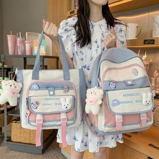 Letter Embroidered Tote Bag / Backpack / Badge / Bag Charm / Set