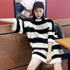 Distressed Striped 3/4-sleeve Sweater