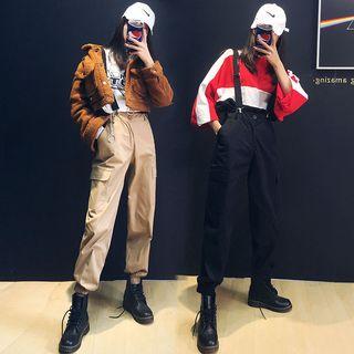High-waist Cargo Jogger Pants With Suspender