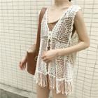 Fringed Open Knit Vest