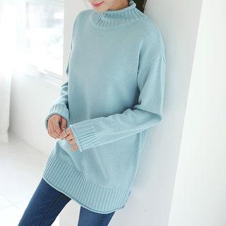 Mock-neck Pastel-color Sweater