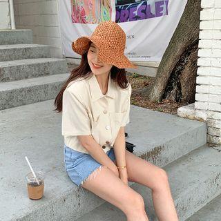 Collared Buttoned Short Jacket Ivory - One Size