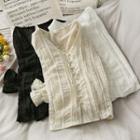 Pearl-button V-neck Lace Blouse