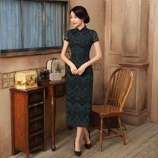 Short-sleeve Lace Maxi Cheongsam