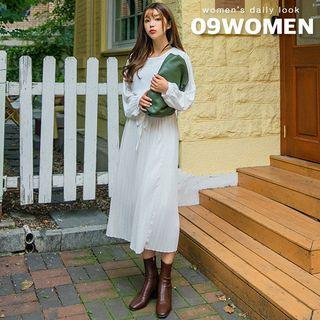 Gathered-waist Pleated-hem Maxi Dress