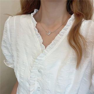 Rhinestone Crescent Pendant Necklace 3728 - Silver - One Size