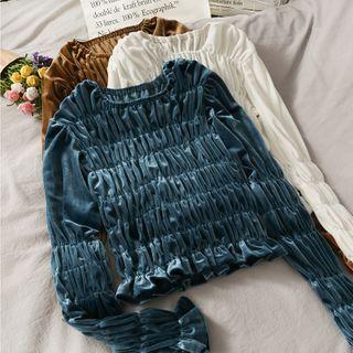 Plain Pleated Velvet Blouse