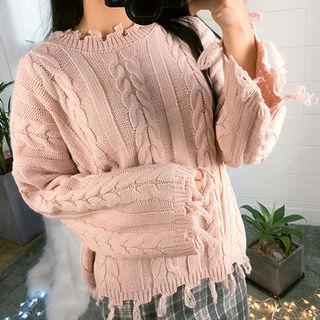 Distressed Edge Cable-knit Sweater