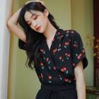 Short-sleeve Cherry Print Double-breasted Shirt