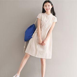 Short-sleeve Stand Collar Shirt Dress