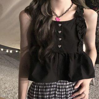 Spaghetti Strap Top / Plaid Wide-leg Pants