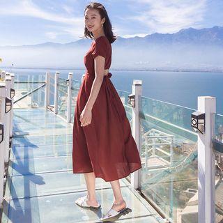 Backless Short-sleeve Midi Sundress
