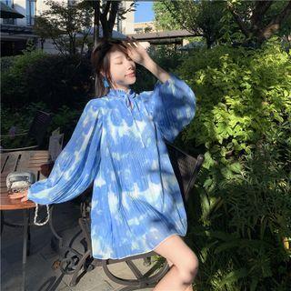 Puff-sleeve Tie Dye Mini Shift Dress